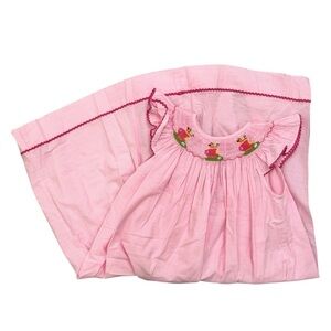 Smocked Giraffe Pink Smocked Dress with Golfer Themed Embroidery